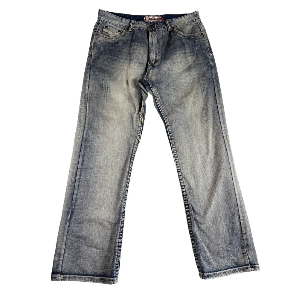 Vintage Monarchy Jeans Mens 36x32 Blue Denim Premium Washed Western Straight Leg